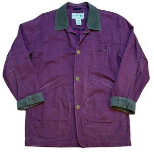 L.L. Bean Mens Burgundy Hunting Barn Coat Plaid Lining Button Front Corduroy Col